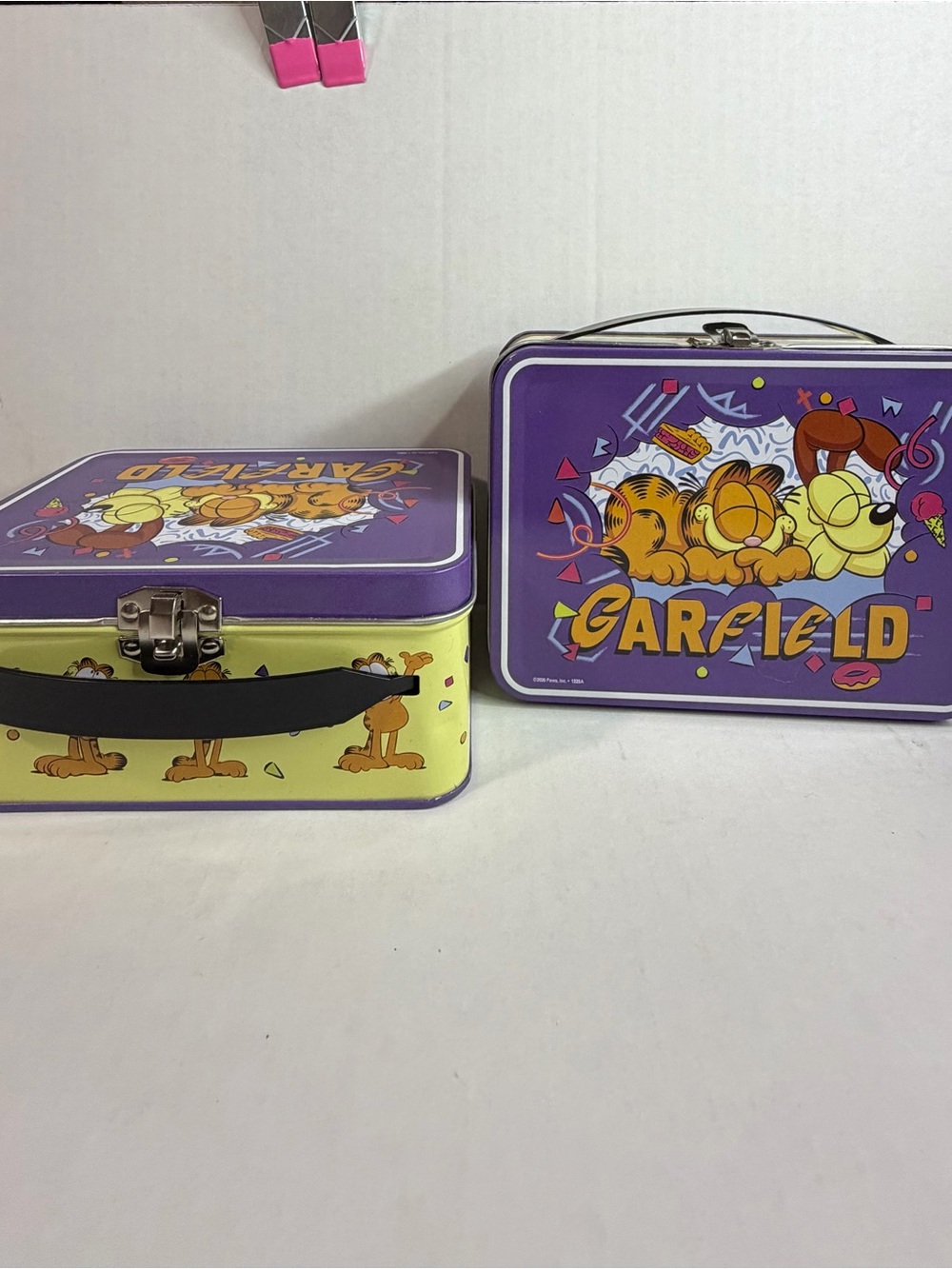 Mini Nickelodeon Garfield Purple and Yellow Metal Lunchbox Set